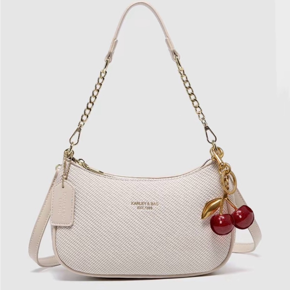 Cream Shoulder Bag with Cherry Charm